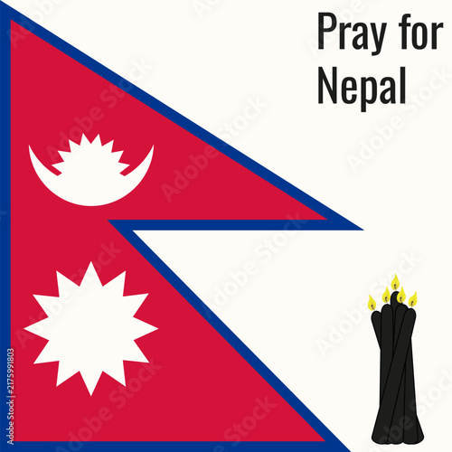 Pray of Nepal poster. Pack of candles on Nepal Flag background. Vector illustration for social media and web. EPS 10