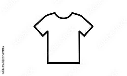 Minimalist black outline t-shirt icon, simple clothing vector symbol on white background.