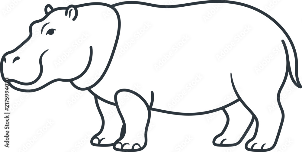 Fototapeta premium black and white cartoon illustration of a rhino