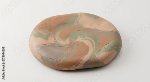 Flattened Camouflage Swirl Modeling Clay in Earthy Green and Brown Tones Isolated on White