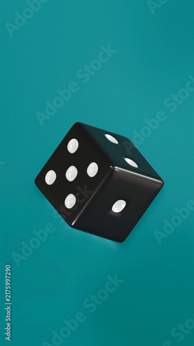 Obraz na płótnie Black Glossy Floating Dice on a Tiffany Background, display number 1, 2, 5, Blac