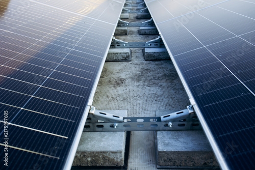 Konstfotografi Photovoltaic system on a rooftop, converting sunlight into electricity for susta