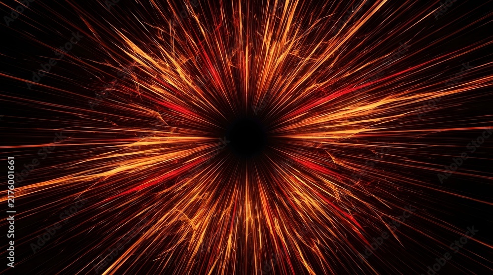 Fototapeta premium Abstract fiery explosion with dynamic light trails on black background