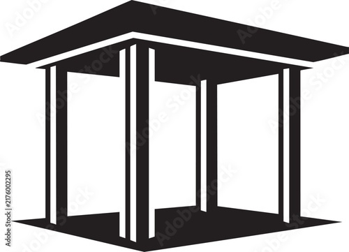 Perspective view silhouette of a modern flat roof gazebo with four