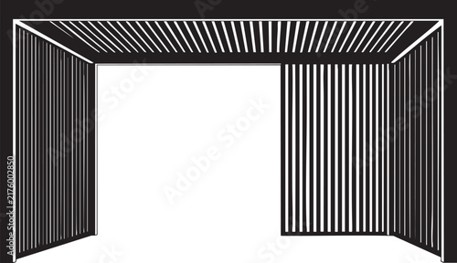 Slatted outdoor patio awning structure icon with structure