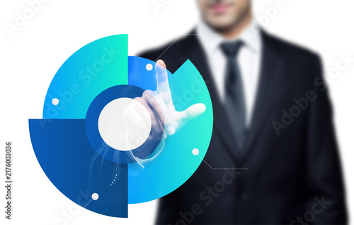Businessman Touching Digital Pie Chart Infographic Isolated on Transparent Background
