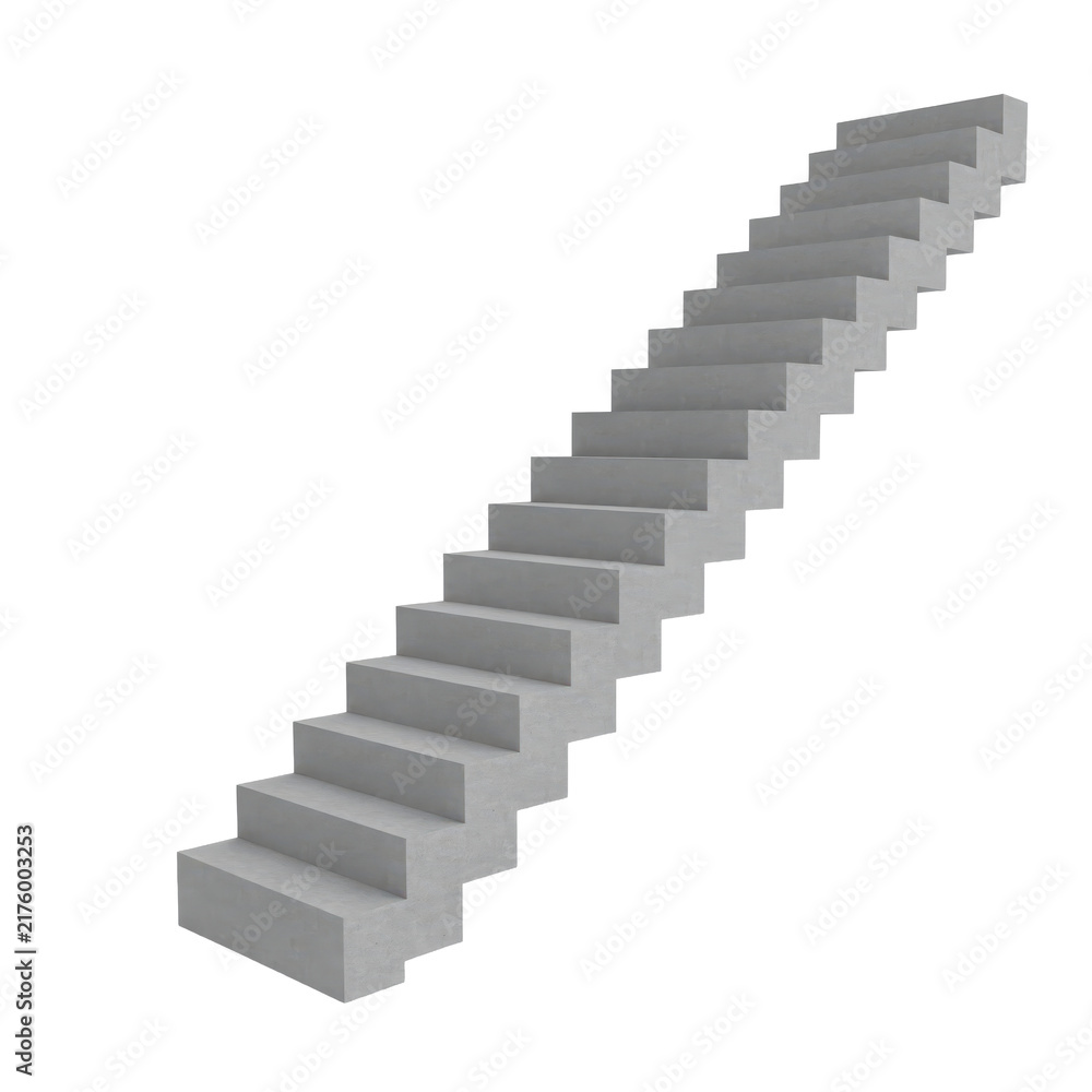 Fototapeta premium A straight flight of gray concrete stairs viewed from a side angle isolated on a transparent background