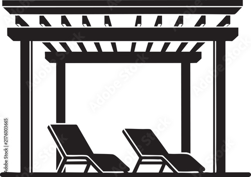 Black silhouette icon of a modern pergola shade structure