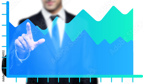 Businessman Touching Financial Area Line Chart Isolated on Transparent Background