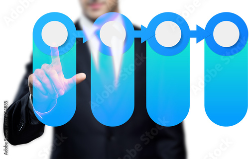 Businessman Touching 4-Step Process Flowchart Infographic Isolated on Transparent Background