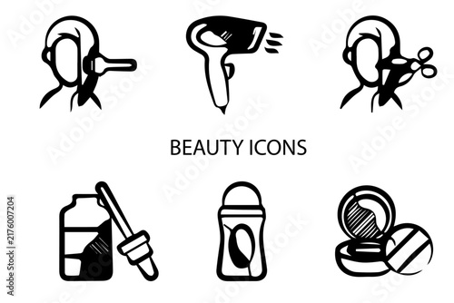Set of 08 outline Beauty Element icons. Beauty Line icons set. Vector illustration.