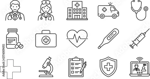 Medical and Healthcare Icons Set - Flat Line Illustration Vector Icons