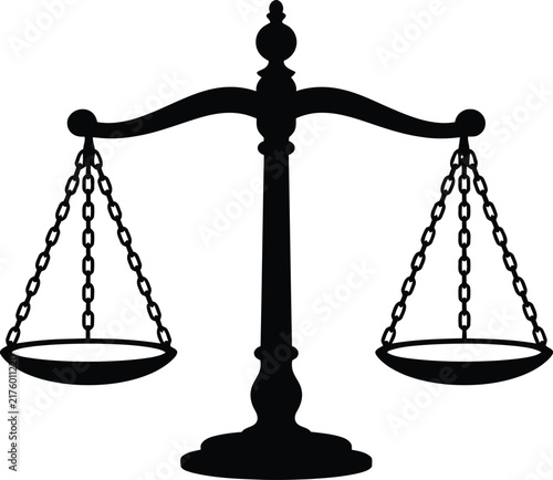 Scales of justice silhouette presents a black shape on a white background