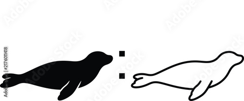Seal silhouette and line drawing against a white background