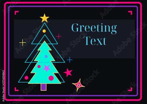 Modern neon Christmas Tree greeting card template vector
