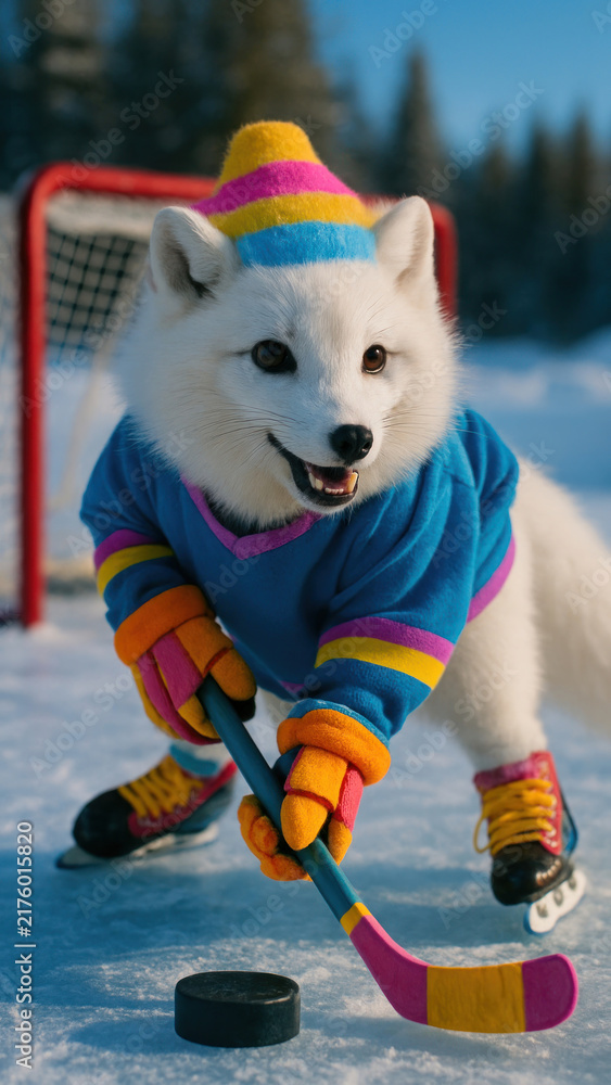 Fototapeta premium Playful fox hockey scene