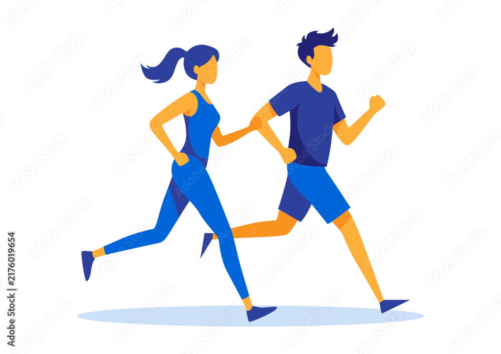 Fototapeta premium man and woman running vector illustration