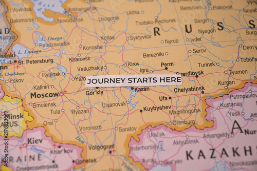 Foto Journey Starts Here on Kazan Map Close Up Travel Planning and Destination Discov