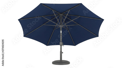 Fotografie Large dark blue patio umbrella with a sturdy metal stand for outdoor sun protect