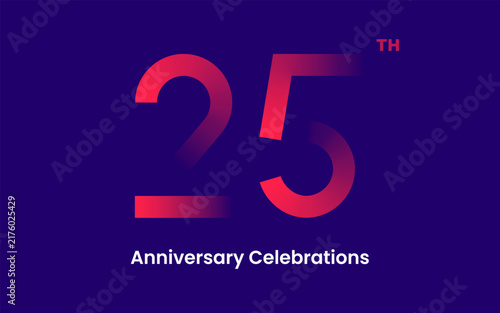 Logo design for 25th anniversary with gradients that into shadow against a dark backdrop. Emblem featuring number 25 for the celebration event. 