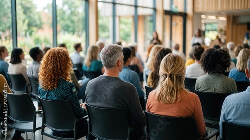 A community involvement scene at a town hall meeting showcasing the democratic process.