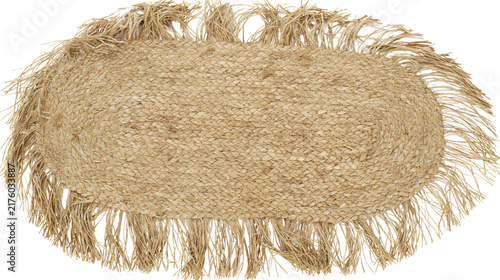 Fotografía Oval woven jute rug with fringed edges, isolated on transparent background