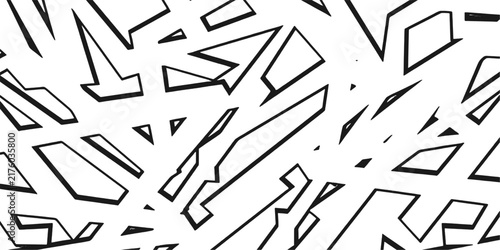 Abstract outlined black geometric shard pattern on white background, contemporary line texture