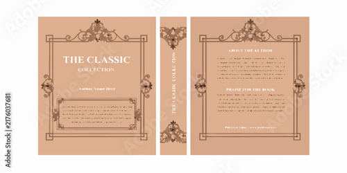 Floral ornament book cover template with beige and brown tones