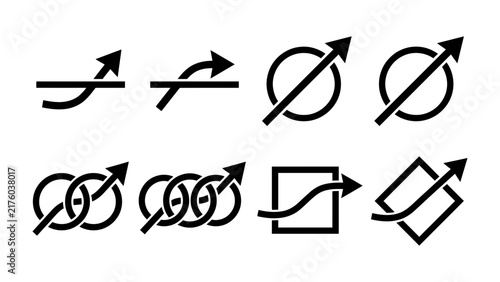 Foto Abstract Symbol Collection: A compilation of minimalist black and white graphic symbols featuring various arrows and shapes, representing progress, connection, and direction
