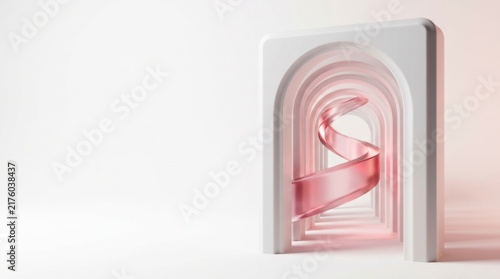 Breast cancer awareness pink ribbon inside spatial abstract frame background