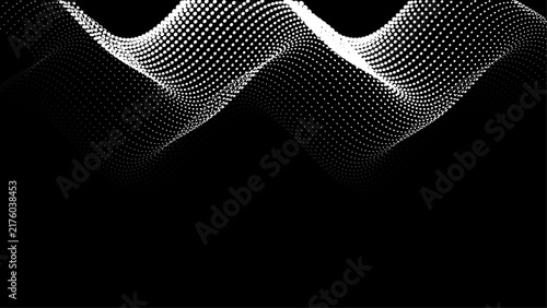 Vibrant black halftone pattern background. Abstract look, monochrome dot gradient with smooth flow. Modern vector design for branding, flyer and copy space.