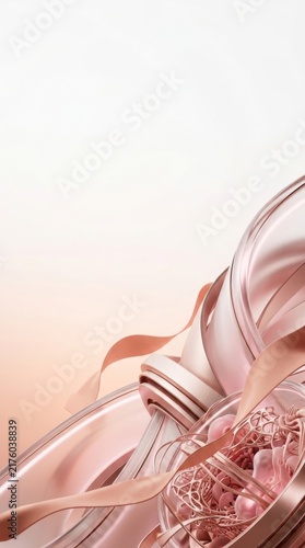 Abstract pink ribbon and glass bead background with soft gradient tones