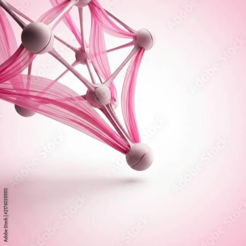 Abstract spatial network with pink interconnected strands and spheres background