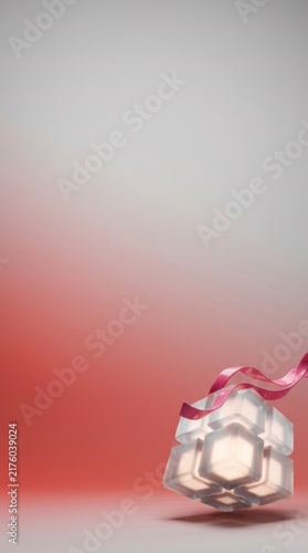 Breast cancer awareness ribbon and crystal against soft background in focus
