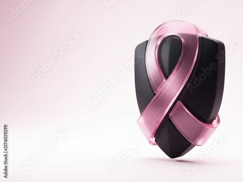 Breast cancer awareness pink ribbon around abstract heart on pink background