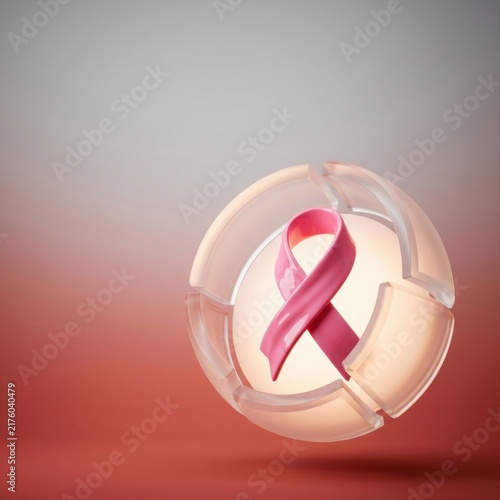 Breast cancer awareness pink ribbon in circular frame with soft lighting