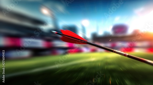 A dynamic shot of an arrow in motion, symbolizing speed and precision on a blurred background