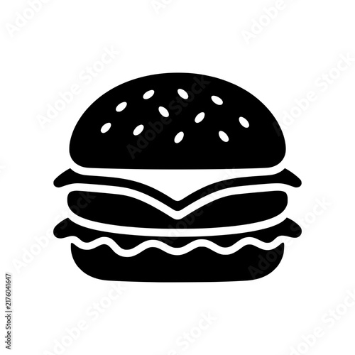 Simple American Hamburger icon featuring a sesame bun, cheese, beef patty and lettuce in a clean bold minimal style. Ideal for American food, fast food, restaurants, diners, menus, food delivery, sign