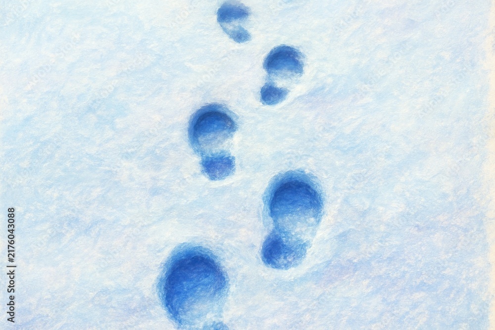 Naklejka premium Footprints in fresh snow art.