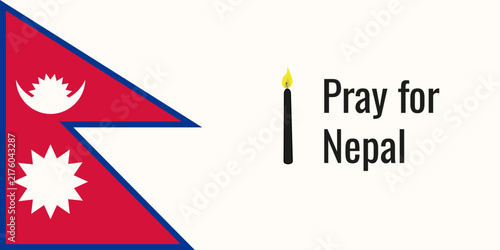 Pray of Nepal banner design. Vector Candle on Nepal Flag background and bold Pray for Nepal message. EPS 10