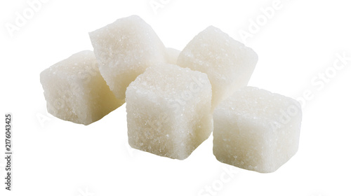 Fotografía Pile of granulated white sugar cubes, isolated on transparent background
