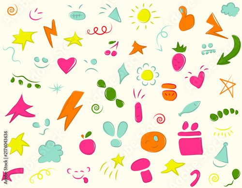 Hand drawn cute doodle shapes and symbols big vector elements set