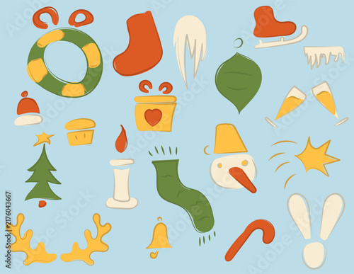 Hand drawn christmas holiday doodle vector elements big set