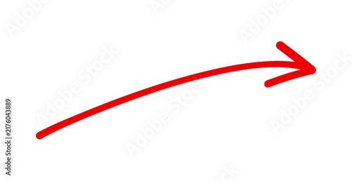 Red chalk style curved arrow with quirky zigzag curves, spiral details and expressive hand drawn strokes, isolated on a transparent PNG background.