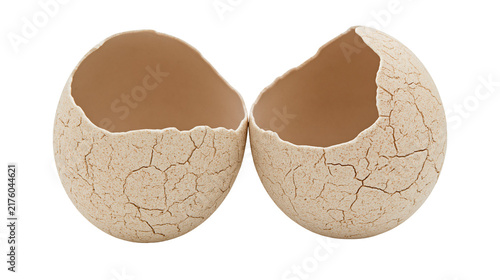 Konstfotografi Two cracked beige eggshell halves, isolated on transparent background