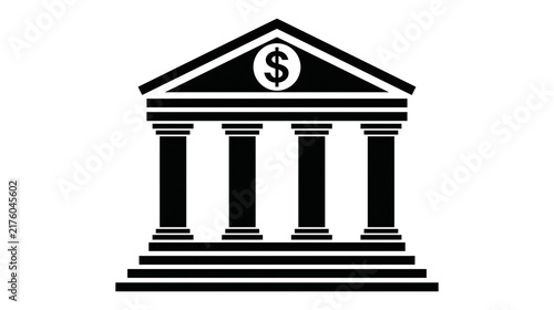 Classical bank building with columns and dollar sign, isolated on transparent background