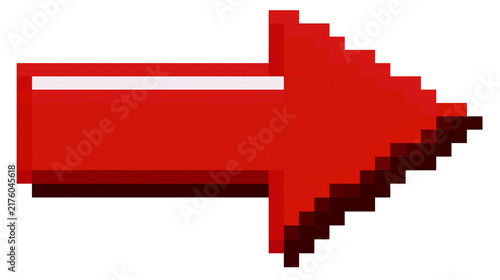 Pixelated red arrow pointing right, isolated on transparent background
