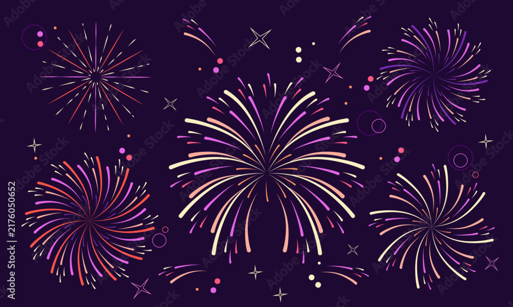 Fototapeta premium Minimal Fireworks Burst Set, Simple Celebration Decorative Elements