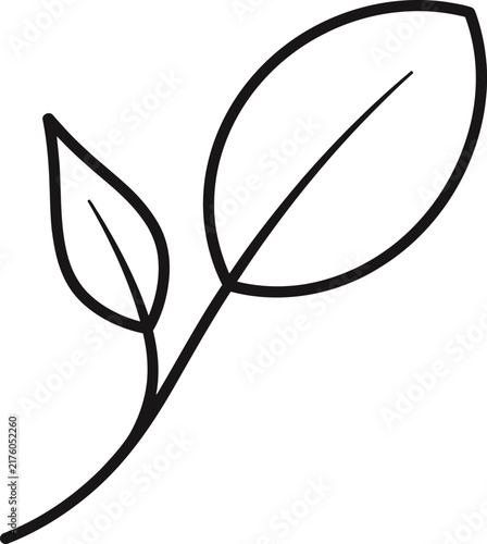 Simple hand drawn sketch of two leaves on a stem
