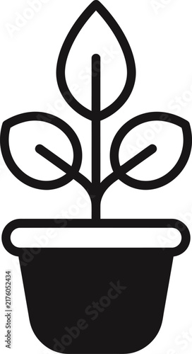 Simple black and white line drawing of potted plant